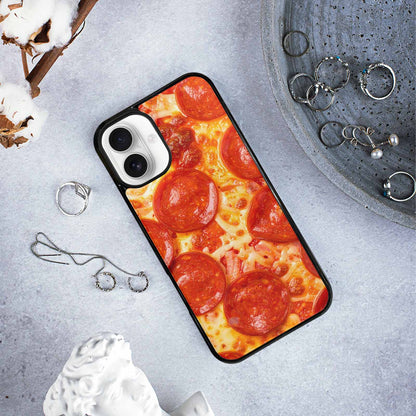 iPhone 16 Plus Case — Pepperoni Pizza Background Art Filling Entire, Customized Protective Case