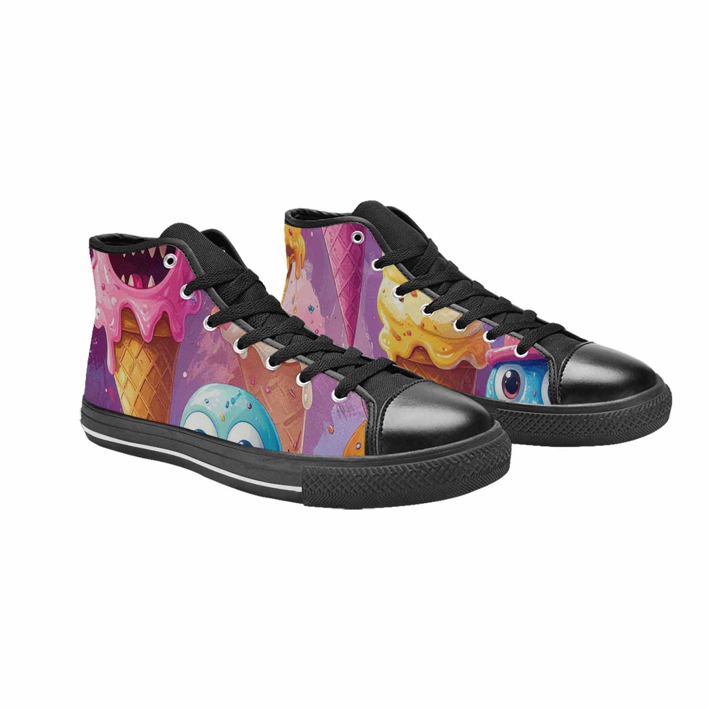 WOMEN'S Melting Icecream Cone Monster High Top Canvas Vibrant Chaos Custom Sneakers