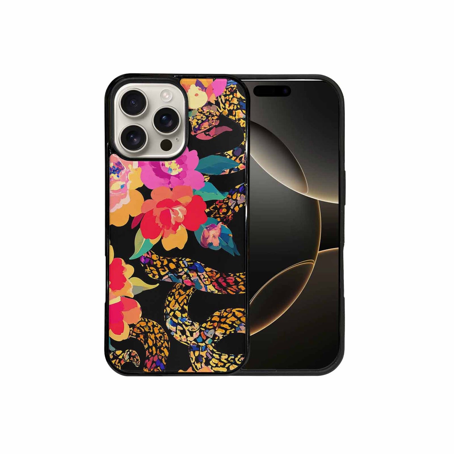 iPhone 16 Pro Max Case — Floral Snake Print, Custom Art Phone Cover