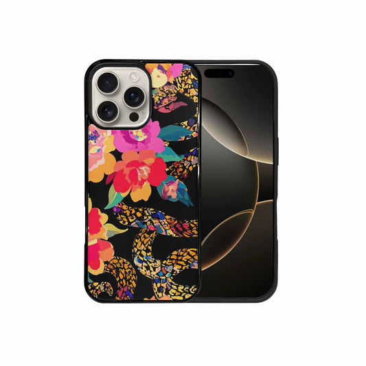 iPhone 16 Pro Max Case — Floral Snake Print, Custom Art Phone Cover