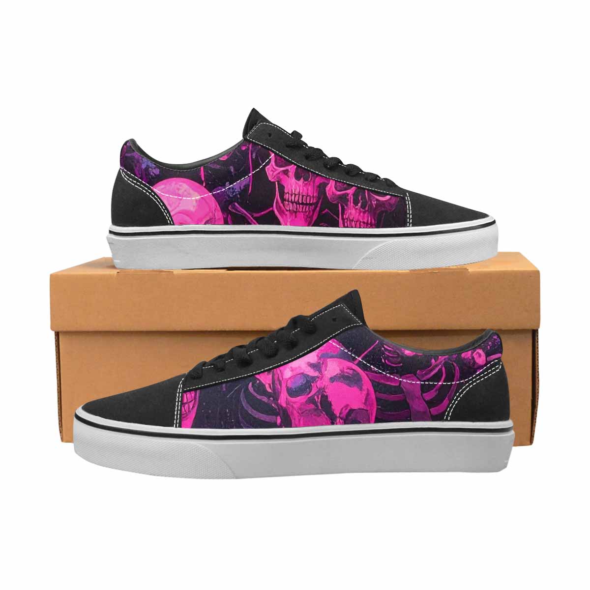 WOMEN'S Skeletons  Neon Pink Lace-Up Canvas Kaleidoscope Sneakers
