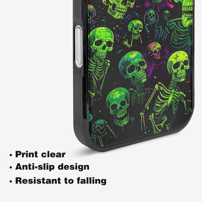 iPhone 16 Case — Skeletons Neon Green Glow Skeletons Pattern, Custom Phone Case