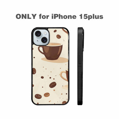 iPhone 15 Plus Case — Coffee Cup And Bean Pattern Seamless, Custom Phone Case