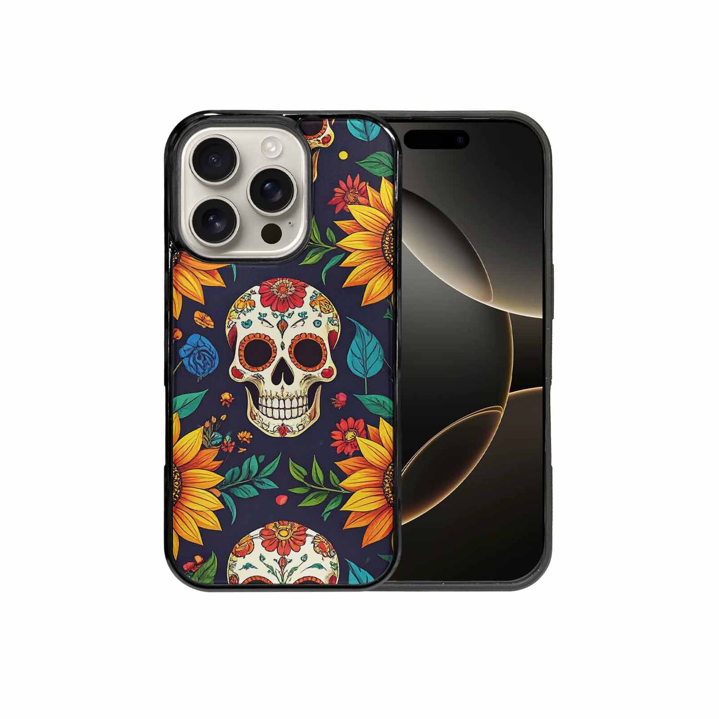 iPhone 16 Pro Case — Sunflowers Hundreds Of Skulls Art Seamless, Custom Phone Case