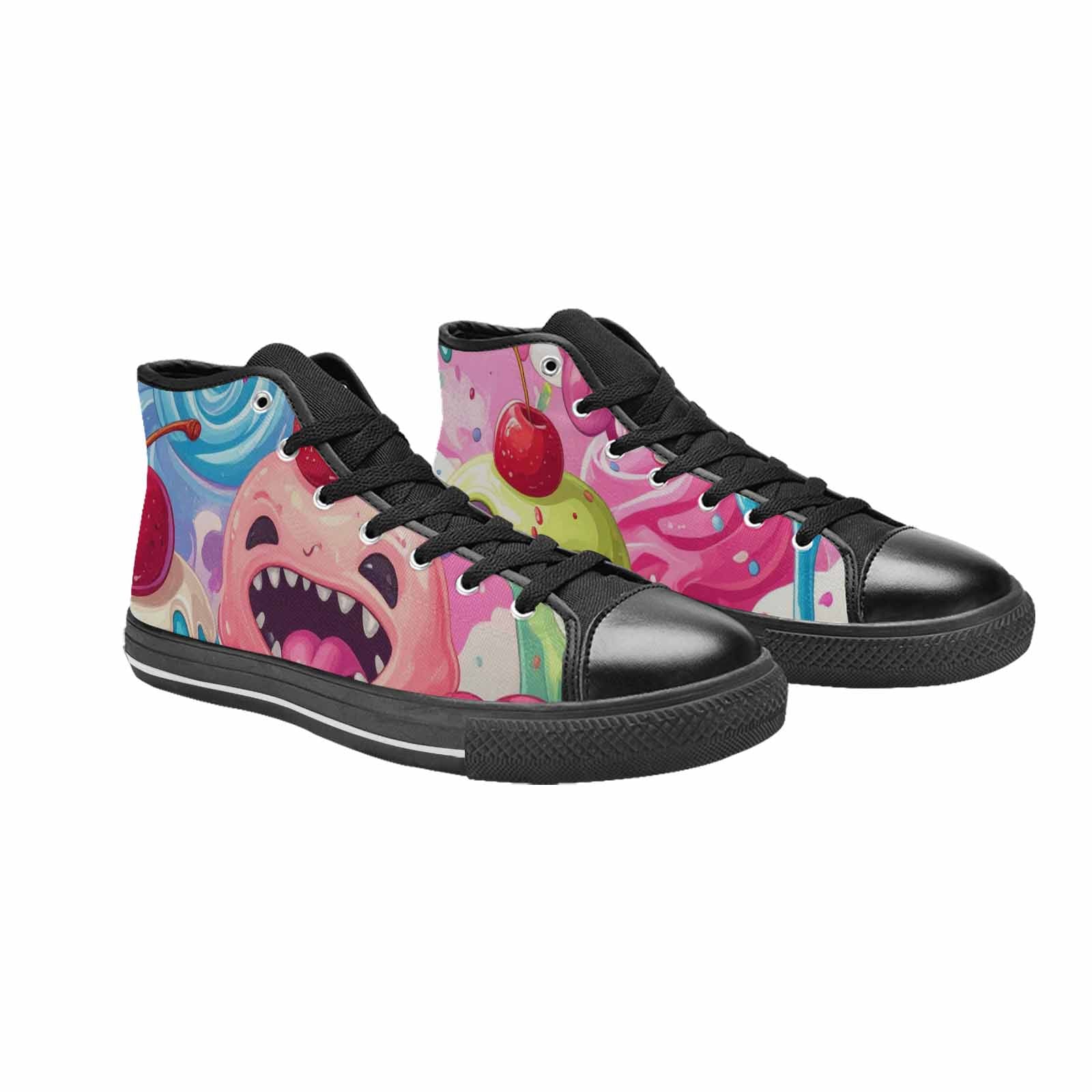 MEN'S Melting Icecream Monster Cherry High Top Canvas Wallpaper Art Sneakers