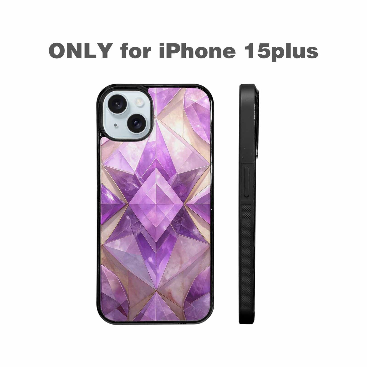 iPhone 15 Plus Case — Amethyst Crystal Art Pattern, Customized Protective Case
