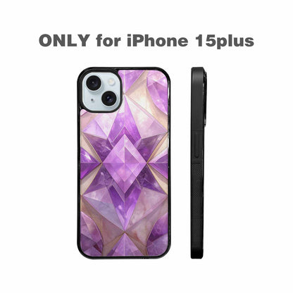 iPhone 15 Plus Case — Amethyst Crystal Art Pattern, Customized Protective Case