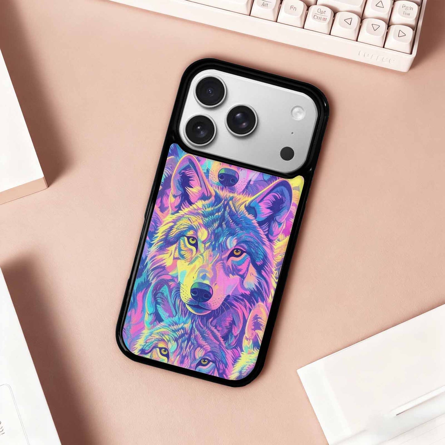 iPhone 17 Pro Case — Neon Zebra Print Wolf Animal Print, Custom Designed Case Cover