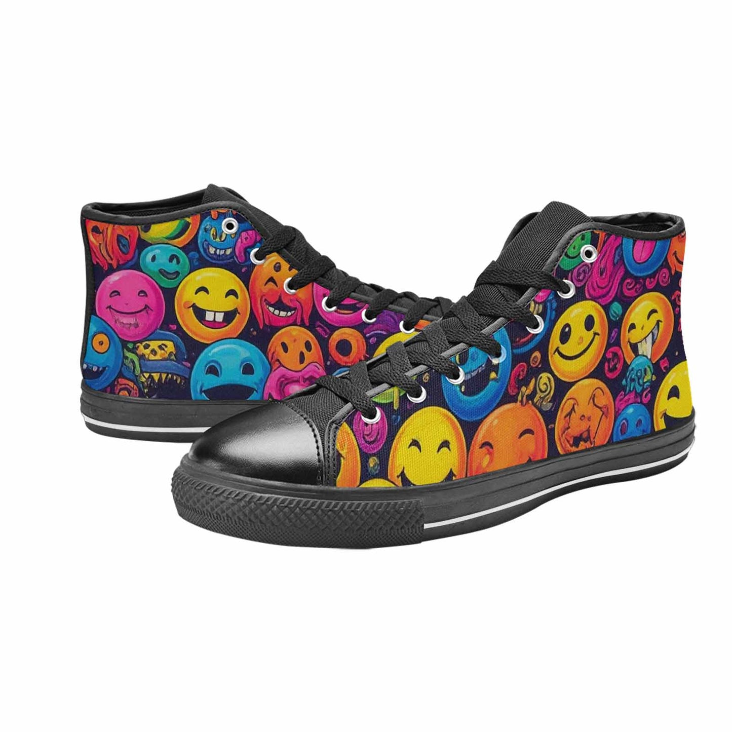 MEN'S Yellow Smiley Face High Top Canvas Grunge Sneakers