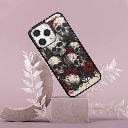 iPhone 15 Pro Max Case — Skull And Roses Black Red Ink, Custom Print Case Cover