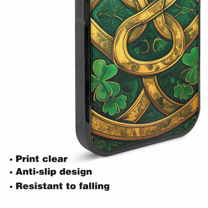 iPhone 15 Plus Case — Irish Celtic Knot Pattern Shamrocks Seamless, Custom Phone Case
