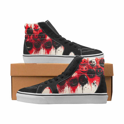 WOMEN'S Smiley Face Black & Red Ink High Top Canvas Graphic Print Cottagecore Original Art Sneakers