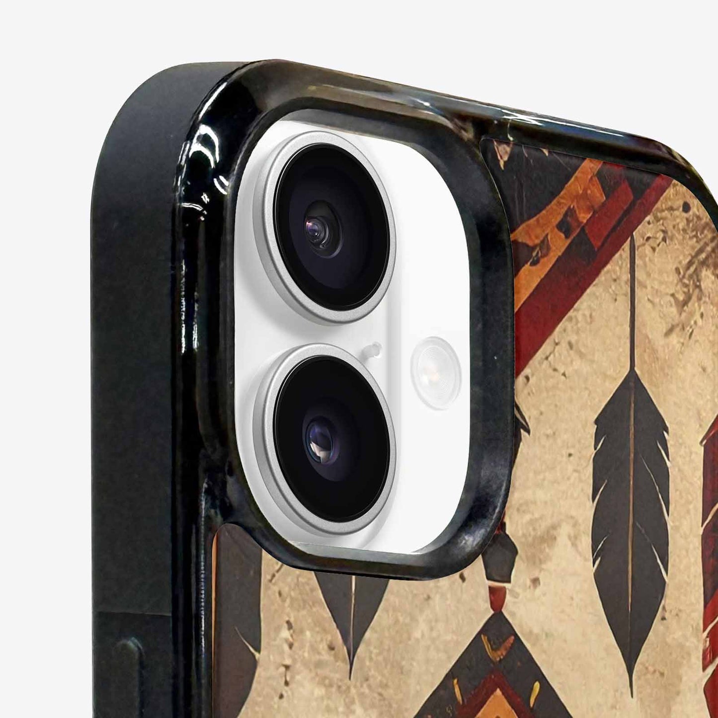 iPhone 16 Plus Case — Native American Geometric Pattern Arrows Feathers, Original Design Phone Case
