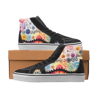 WOMEN'S Tie Dye Black & Red Ink High Top Canvas Artist-designed Vivid Custom Art Shoes