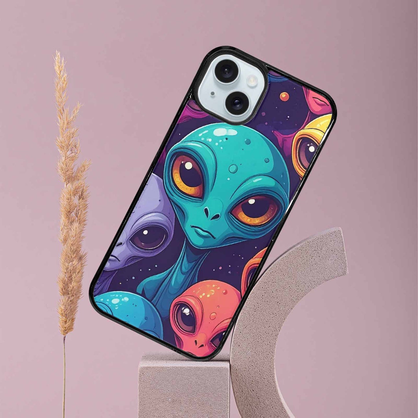 iPhone 15 Plus Case — Alien Ufo Cartoon Art Pattern Groovy, Custom Print Case Cover
