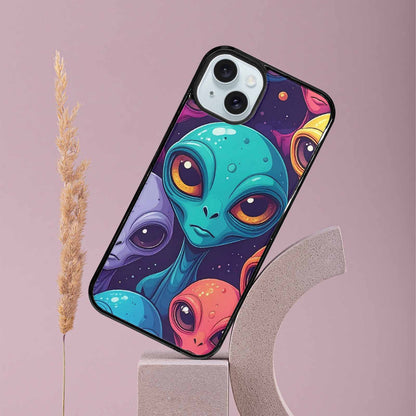 iPhone 15 Plus Case — Alien Ufo Cartoon Art Pattern Groovy, Custom Print Case Cover
