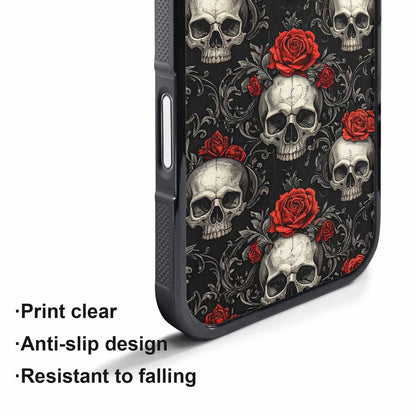 iPhone 17 Pro Case — Skulls Roses Fine Line Gothic Skulls, Original Design Phone Case