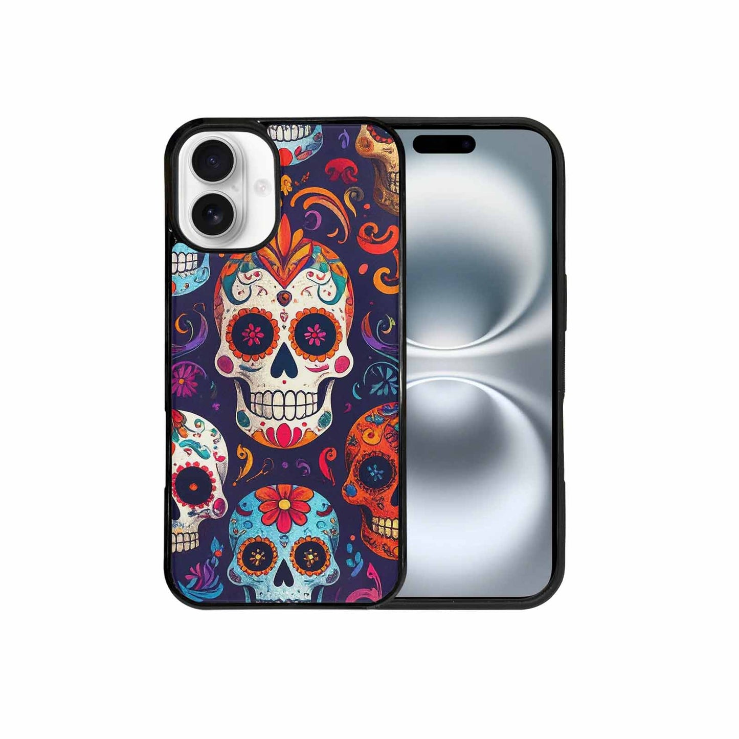 iPhone 16 Plus Case — Day Dead Sugar Skull Art 100s, Custom Made Phone Cover