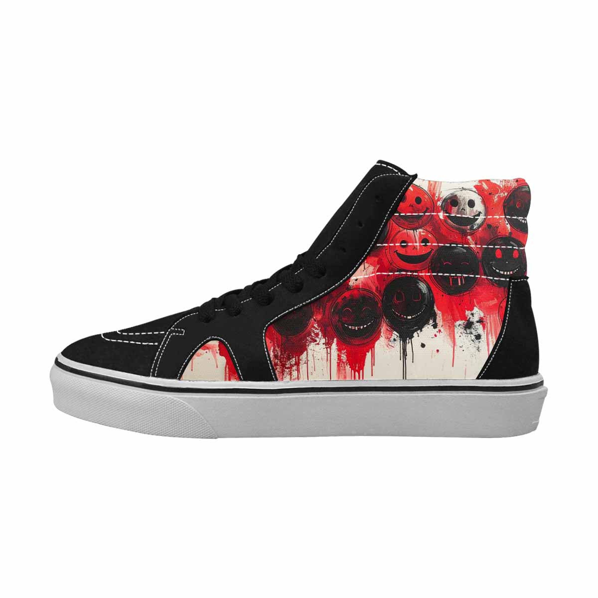 WOMEN'S Smiley Face Black & Red Ink High Top Canvas Graphic Print Cottagecore Original Art Sneakers