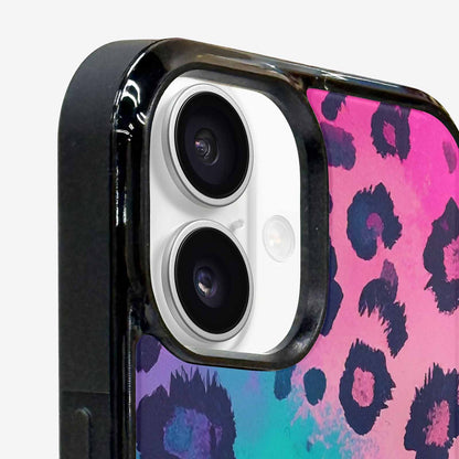 iPhone 16 Plus Case — Leopard Neon Pink Teal Airbrush, Unique Phone Case Design