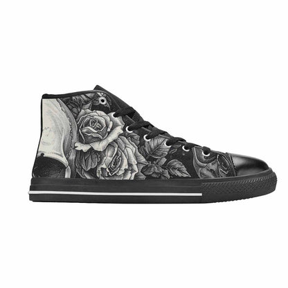 MEN'S Skulls Roses Pen Ink High Top Canvas Vibrant Chaos Shoes