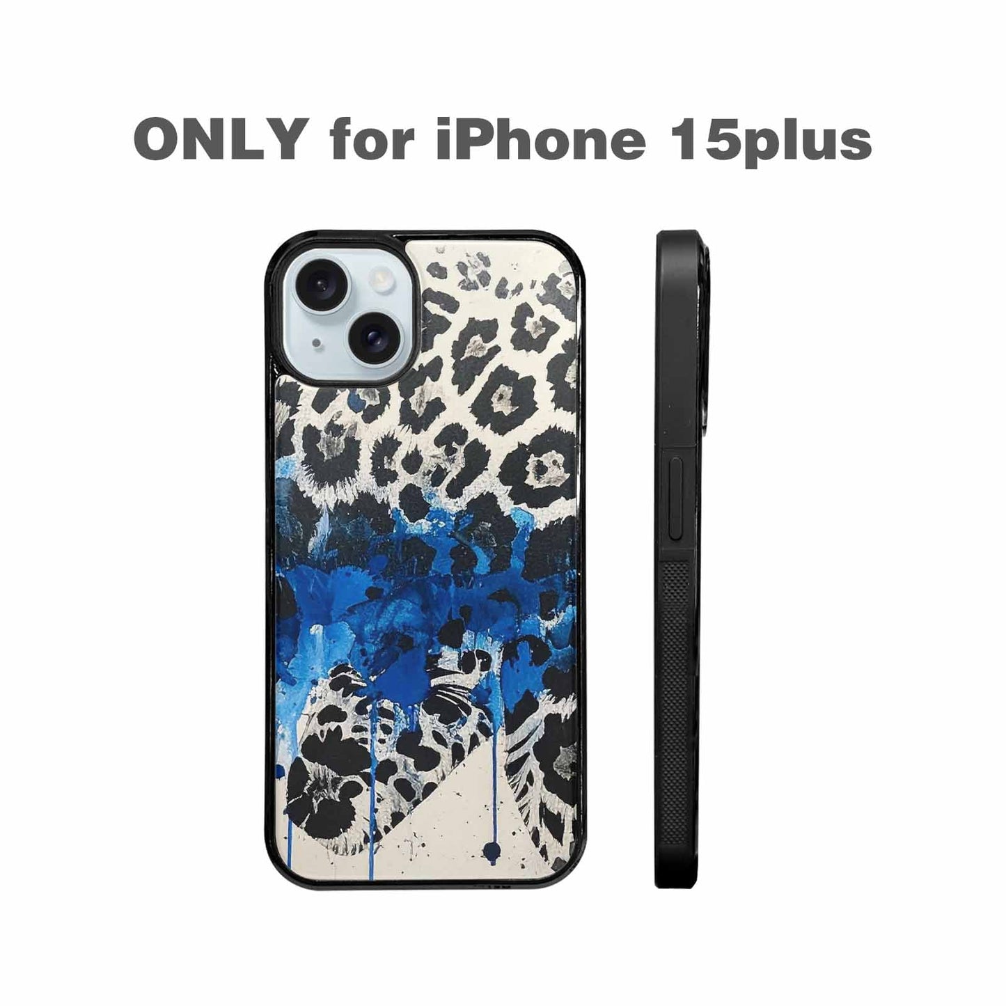 iPhone 15 Plus Case — Animal Print Black Blue Ink Animal, Custom Designed Case Cover