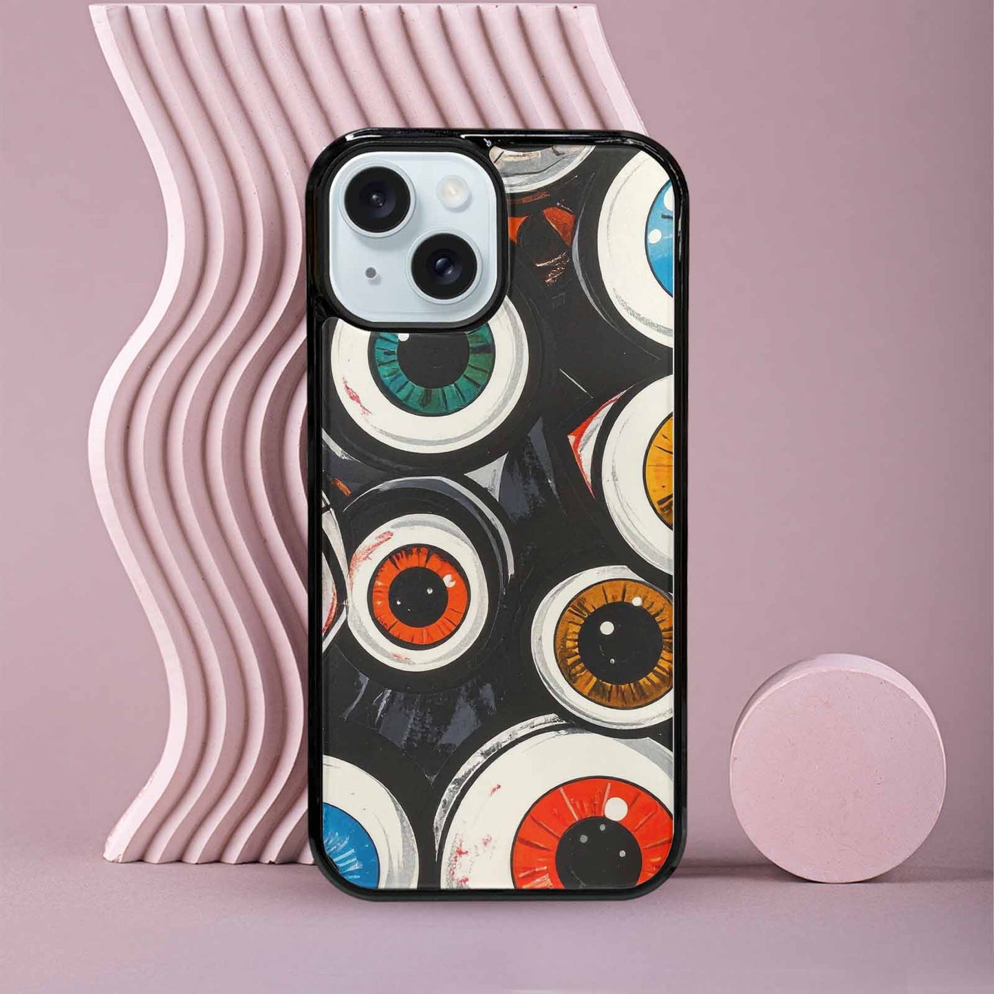 iPhone 15 Case — Googly Cartoon Eyeballs, Custom Art Phone Cover