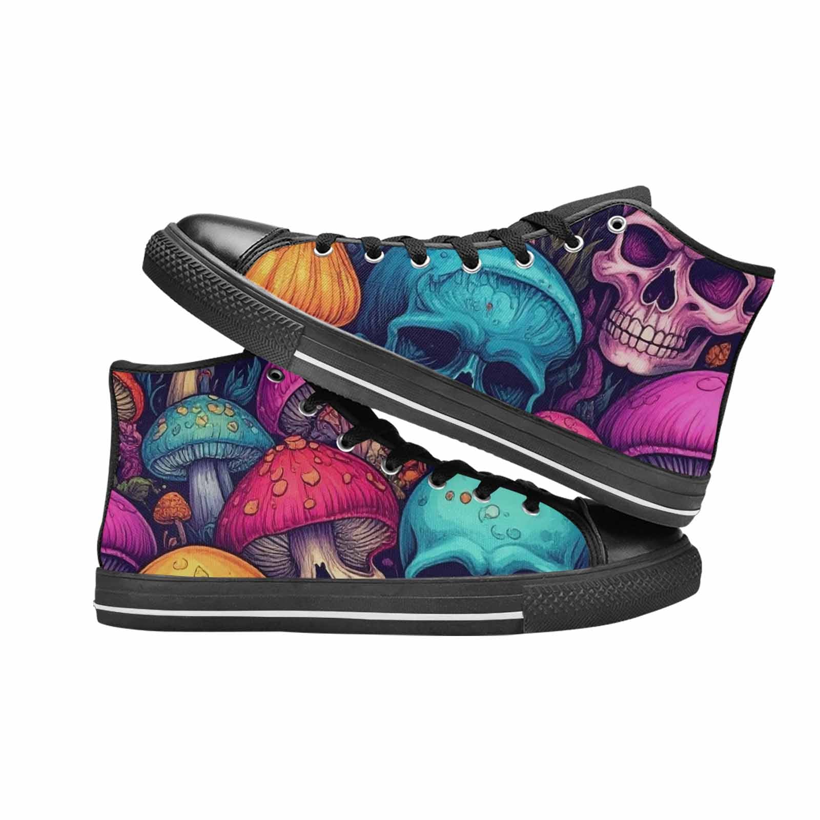 MEN'S Mushroom Skull High Top Canvas Neon Fantasy Sneakers