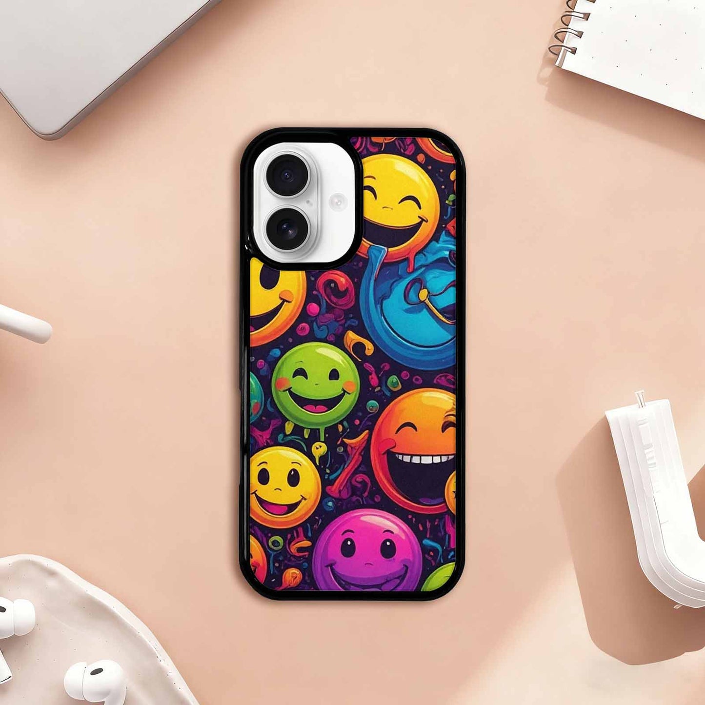 iPhone 17 Case — Small Yellow Smiley Face Original Art, Custom Print Case Cover