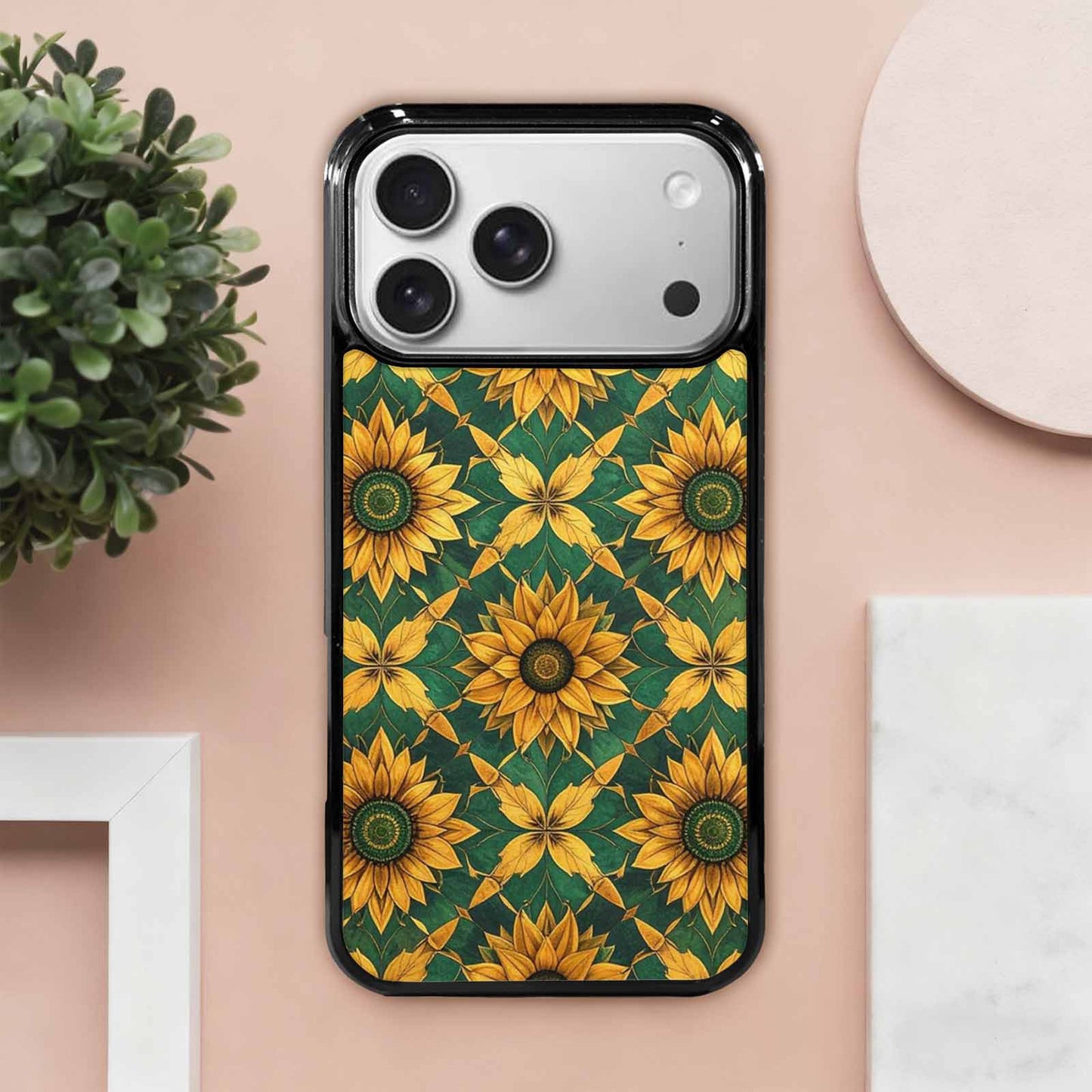 iPhone 17 Pro Max Case — Sunflower Motifs Arranged In Floral, Custom Designed Case Cover