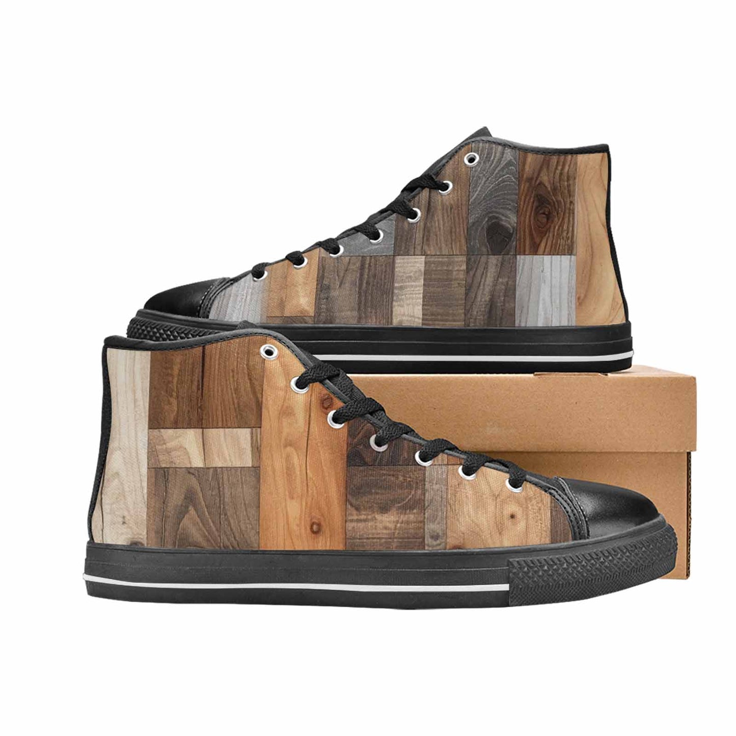 MEN'S Wood Grain Texture High Top Canvas Vivid Custom Sneakers