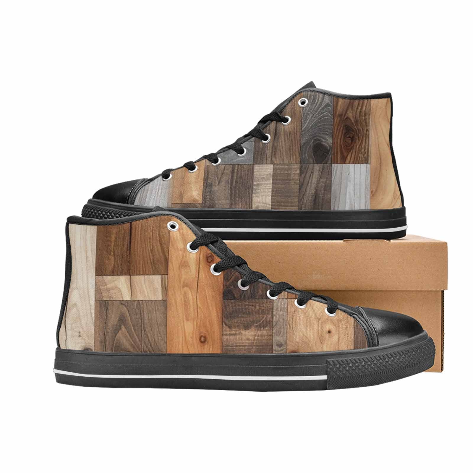 MEN'S Wood Grain Texture High Top Canvas Vivid Custom Sneakers