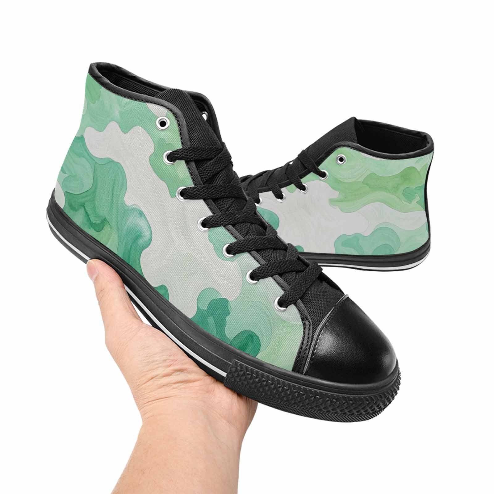 MEN'S Camo Mint Green White High Top Canvas Vibrant Chaos Custom Shoes