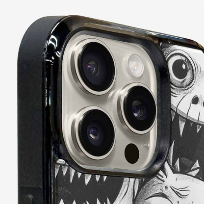 iPhone 16 Pro Case — Black And White Monster Face Collage, Custom Art Phone Cover