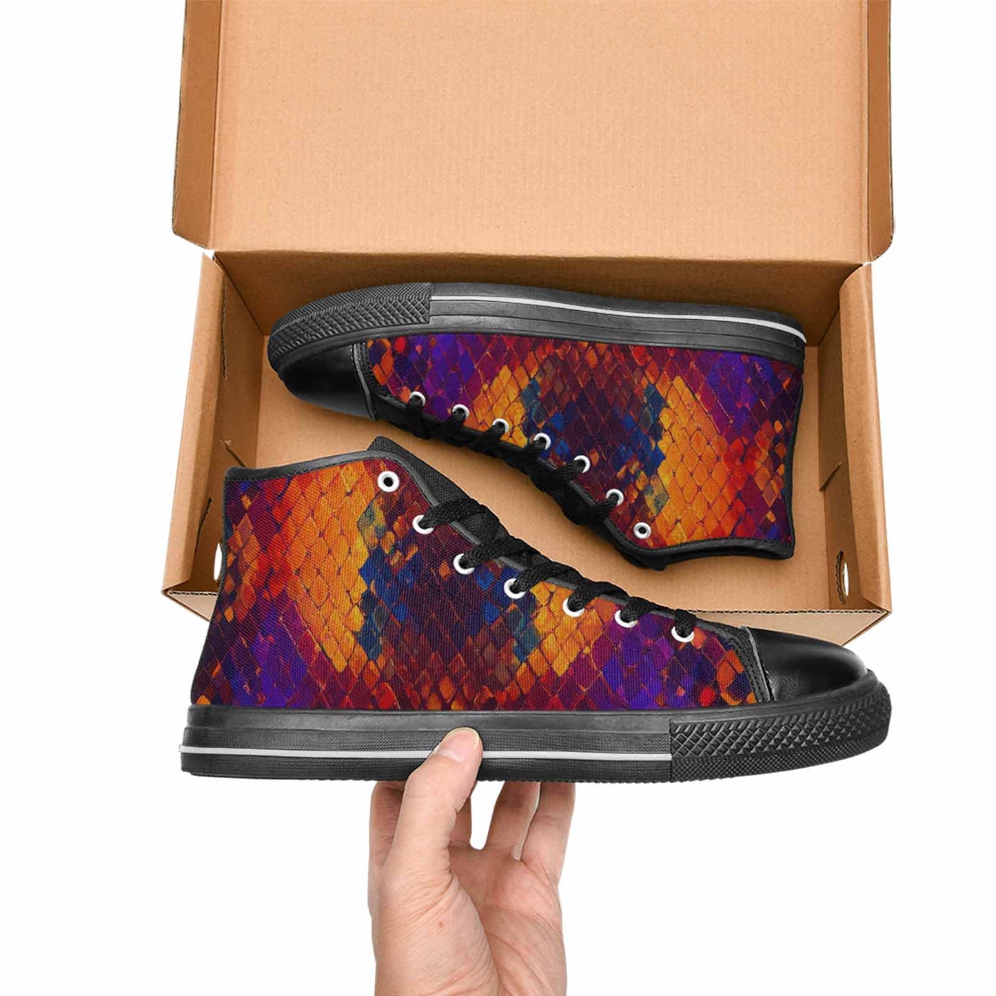 MEN'S Dark Snake Print High Top Canvas Surreal Shoes