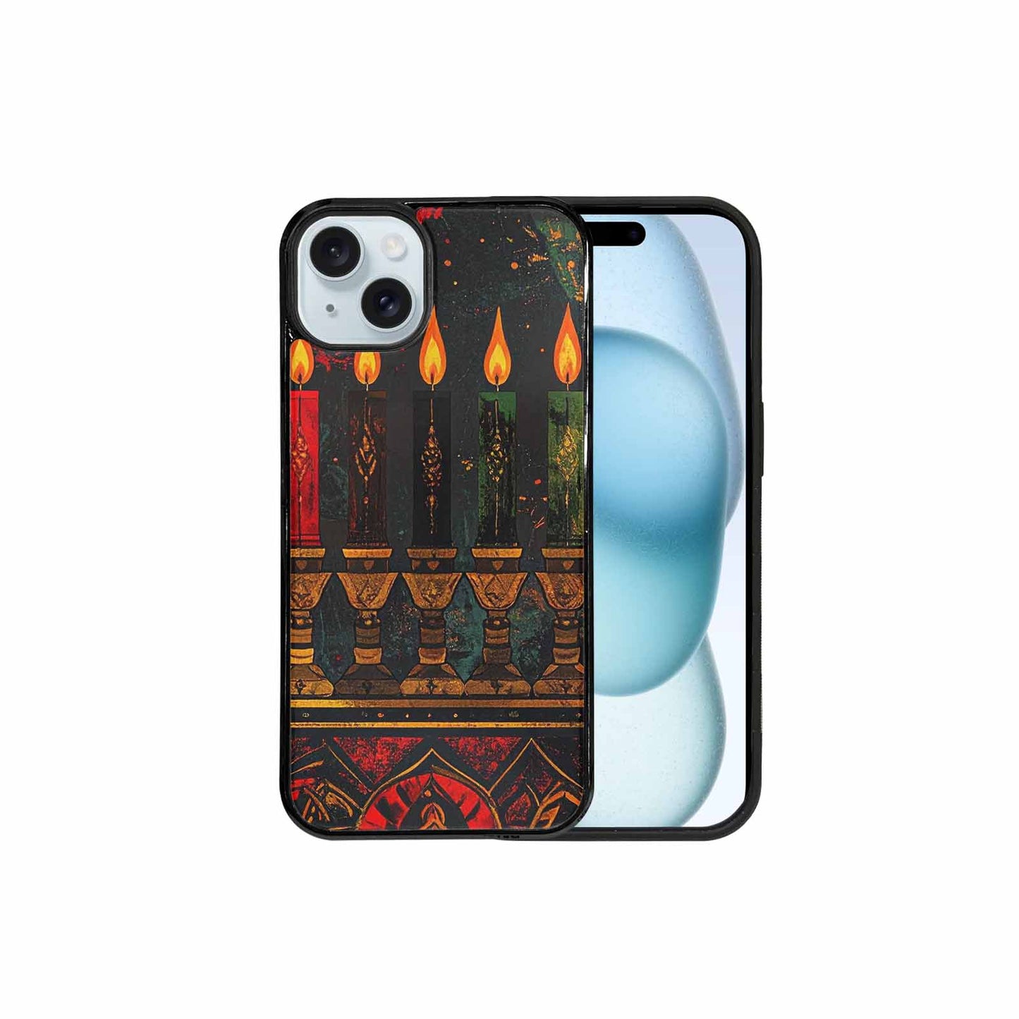 iPhone 15 Plus Case — Kwanzaa Kinara Pattern Seamless Repeat African, Custom Print Case Cover