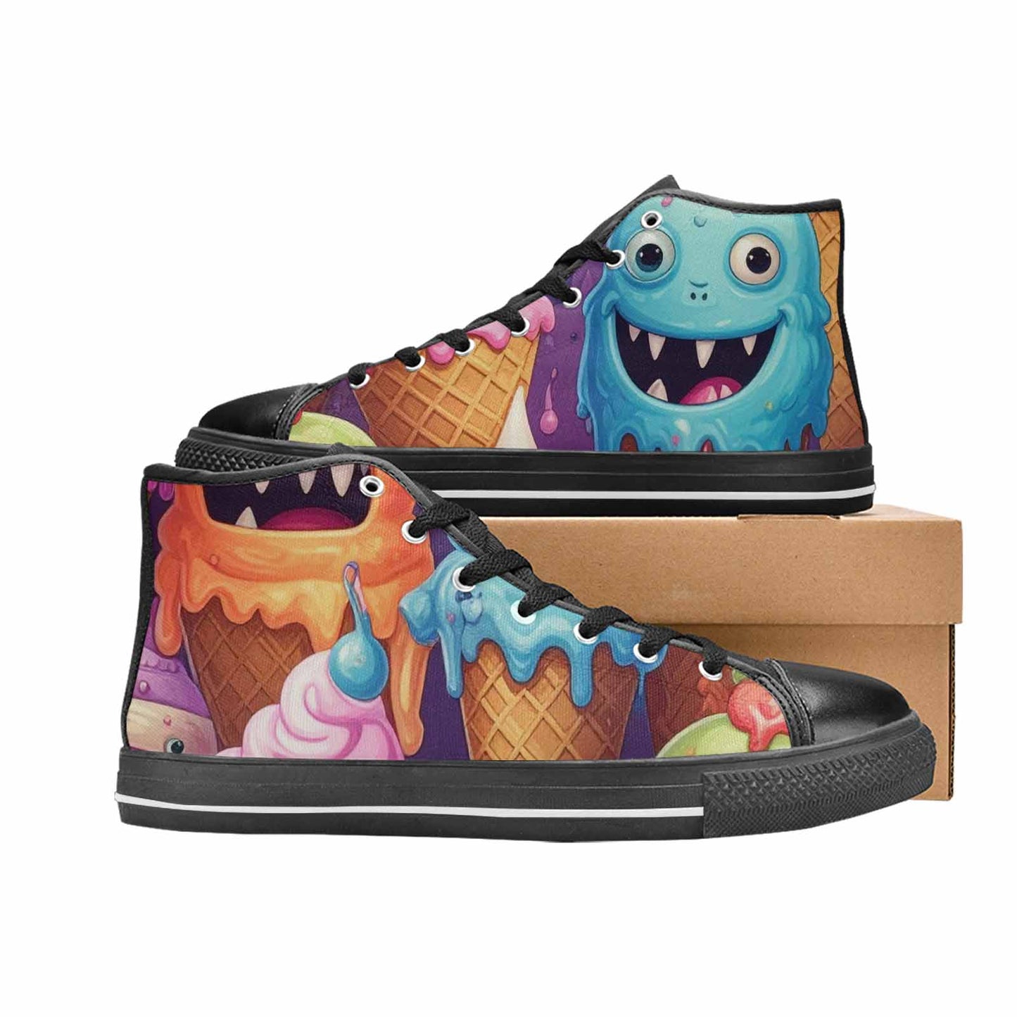 WOMEN'S Melting Icecream Cone Monster High Top Canvas Wallpaper Art Sneakers