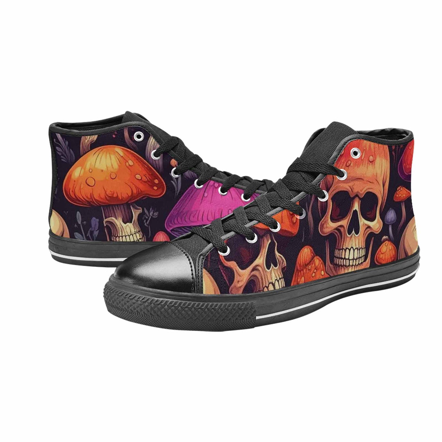WOMEN'S Mushroom Skulls High Top Canvas Neon Fantasy Custom Sneakers