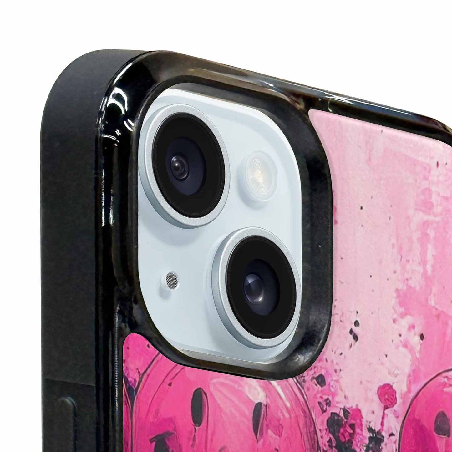 iPhone 15 Plus Case — Melting Moon Smiley Black Pink Ink, Personalized Phone Case