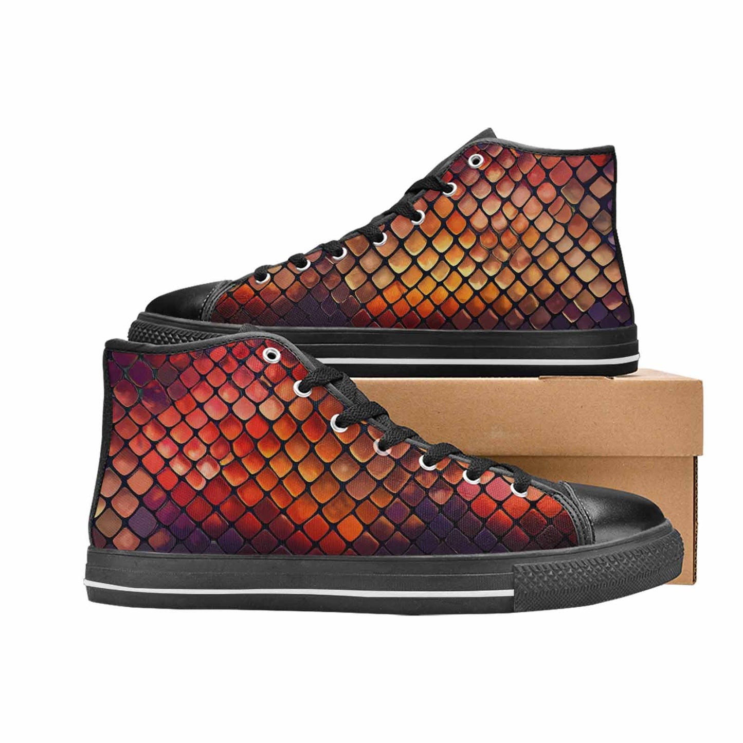 MEN'S Dark Snake Print High Top Canvas Wallpaper Art Custom Sneakers