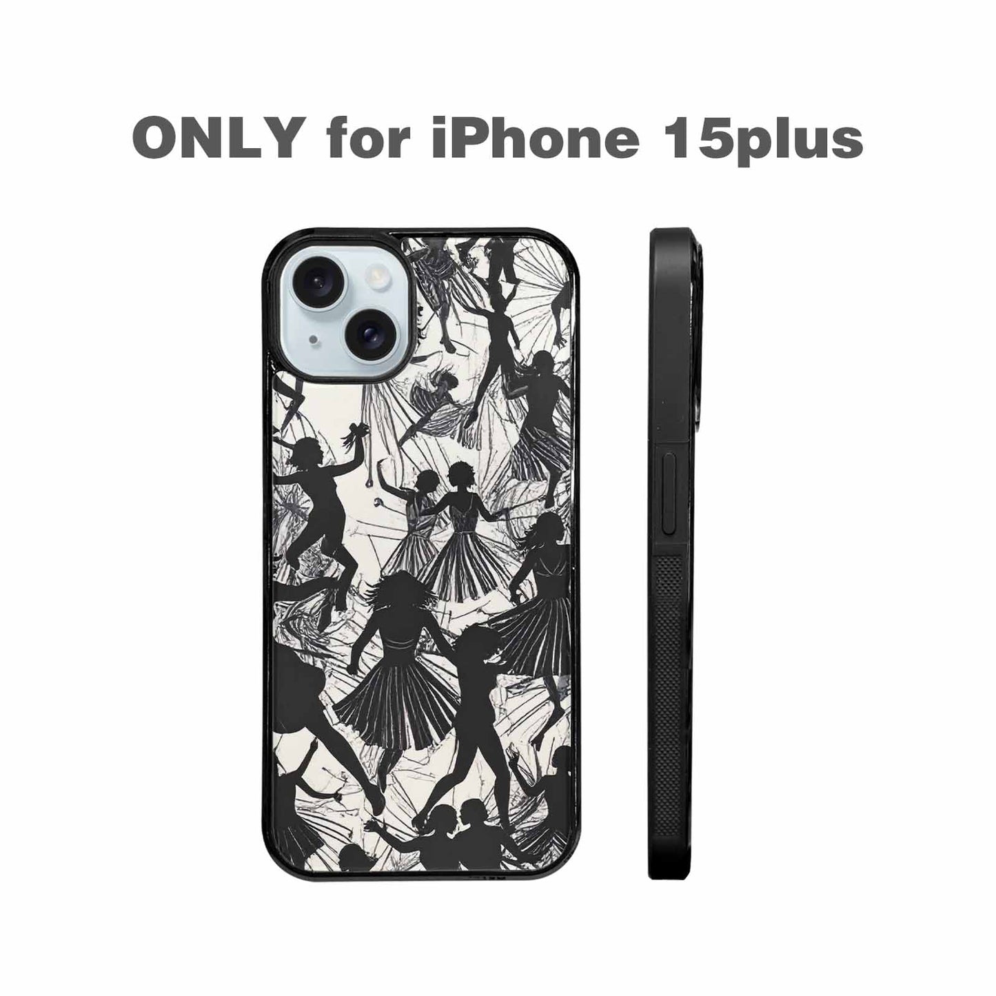 iPhone 15 Plus Case — Bold Dancing Figure Line Art Pattern, Customized Protective Case