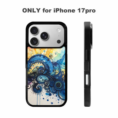iPhone 17 Pro Case — Tie Dye Swirls Black Blue Tie, Custom Phone Case
