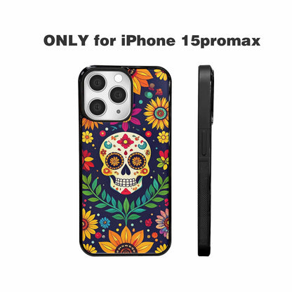 iPhone 15 Pro Max Case — Sunflowers And Skulls, Unique Phone Case Design