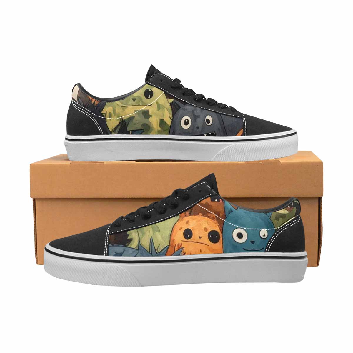 WOMEN'S Monsters  Camo Monsters Lace-Up Canvas Wallpaper Art Sneakers