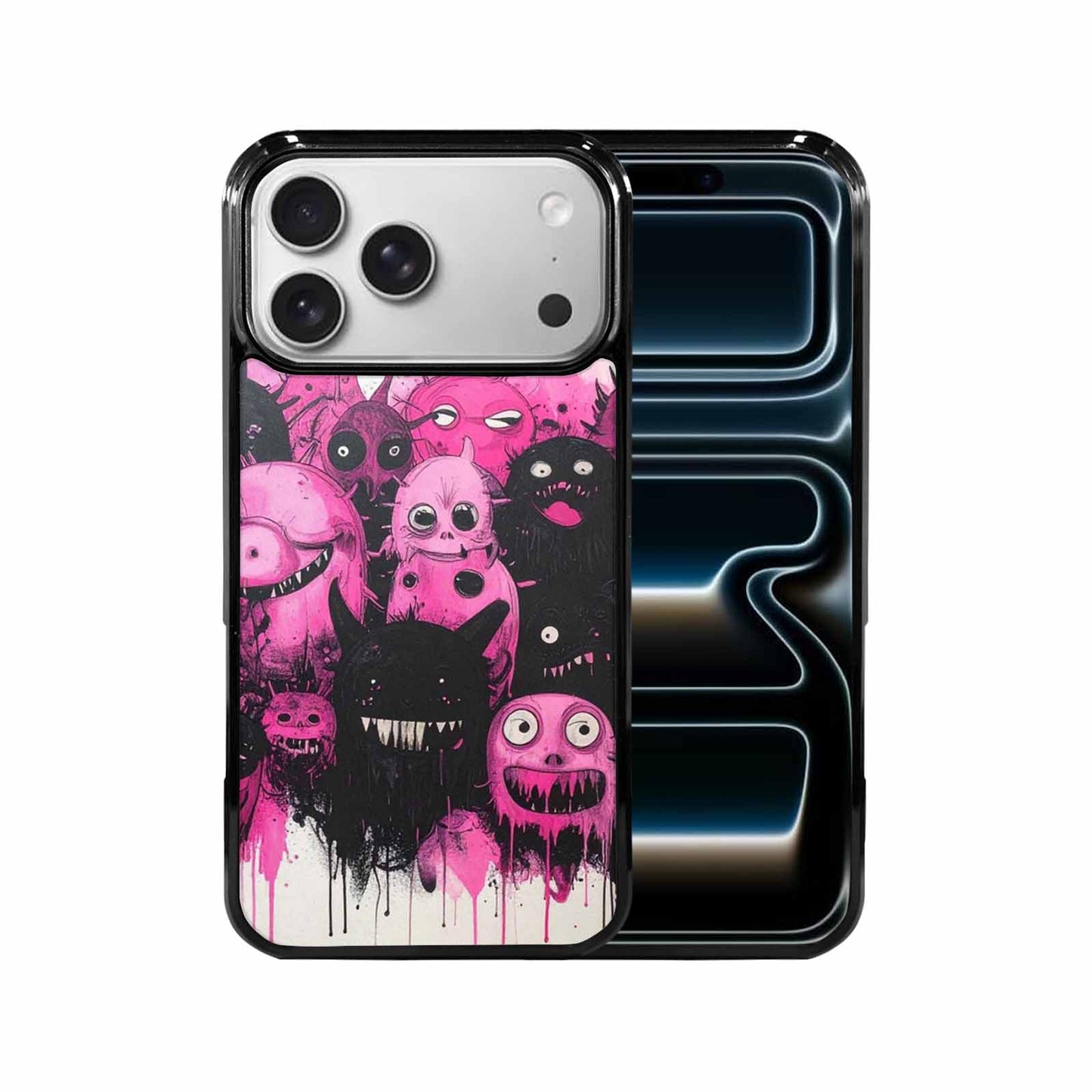 iPhone 17 Pro Max Case — Black &amp; Pink Ink Cartoon Cute, Unique Phone Case Design