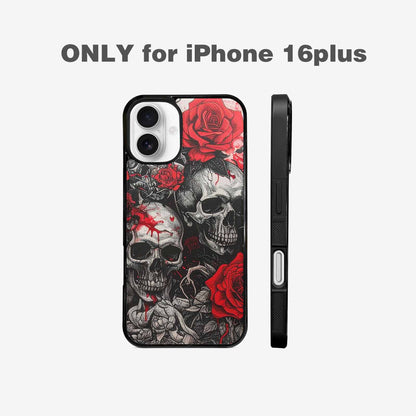 iPhone 16 Plus Case — Skull And Roses Black Red Ink, Custom Designed Case Cover