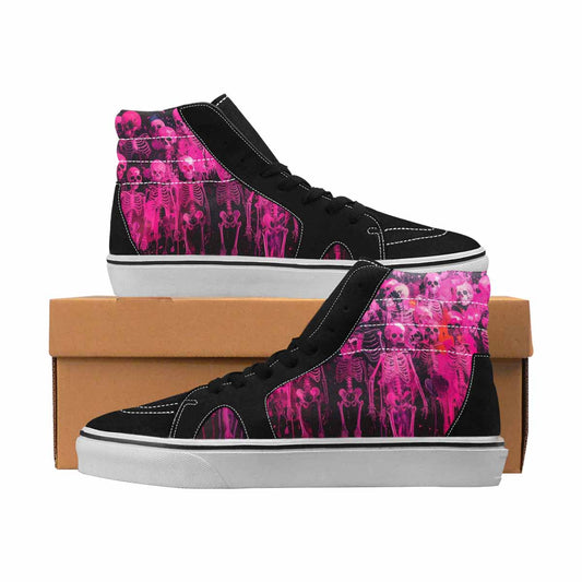 MEN'S Skulls Neon Pink Glow High Top Canvas Original Design Wallpaper Art Custom Streetwear Shoes