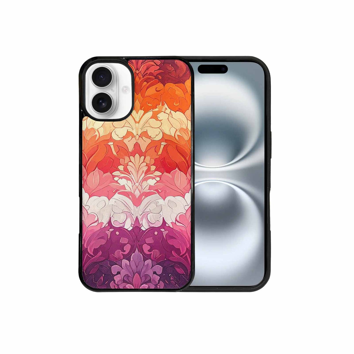 iPhone 16 Plus Case — Lesbian Flag Color Theme Small Rainbow, Personalized Phone Case