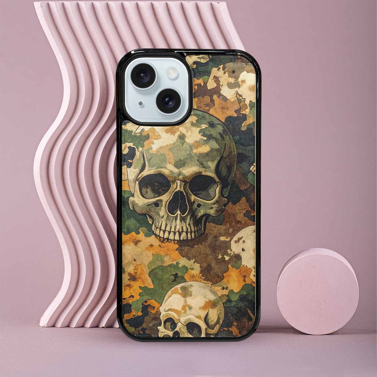 iPhone 15 Case — Military Camo Texture Combined With Distressed, Custom Printed Phone Case