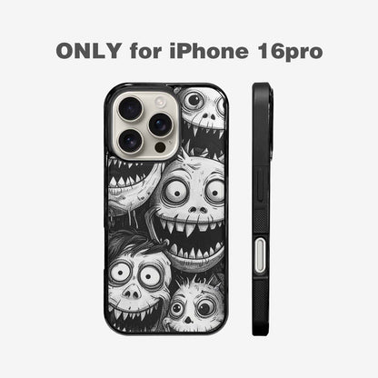 iPhone 16 Pro Case — Black And White Monster Face Collage, Custom Art Phone Cover
